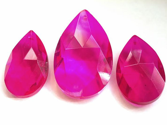 3pc Fuchsia Teardrop Chandelier Crystals, Hot Pink Set For Princess Crown - ChandelierDesign