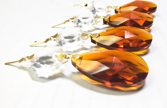 Dark Amber Teardrop Chandelier Crystals with Diamond Cut Octagon - ChandelierDesign