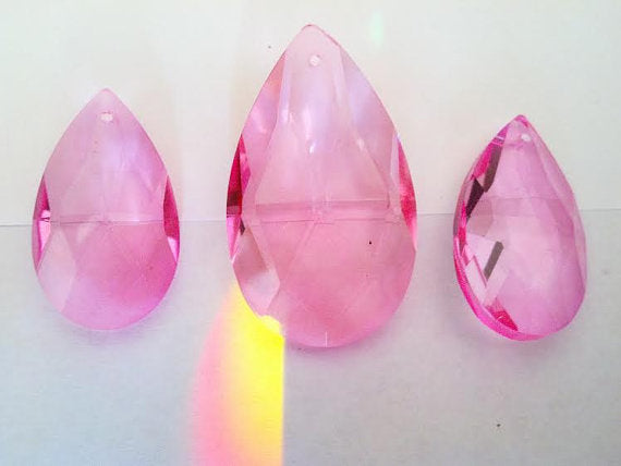 3pc Pink Teardrop Chandelier Crystals, Pink Set For Princess Crowns - ChandelierDesign