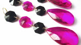 Fuchsia Pink and Black Teardrops, Chandelier Crystals Ornaments, Pack of 5 - ChandelierDesign