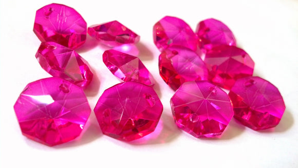 Fuchsia Pink 14mm Octagon Beads Chandelier Crystals 2 Holes - ChandelierDesign