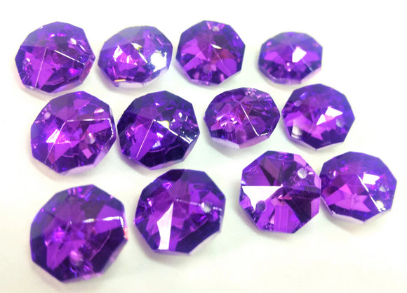 Metallic Violet Purple 14mm Octagon Beads, Chandelier Crystals 2 Holes - ChandelierDesign
