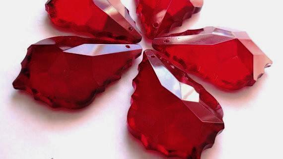1FT Scarlet Red glass beads prism chain strand part dark brass for  chandelier 