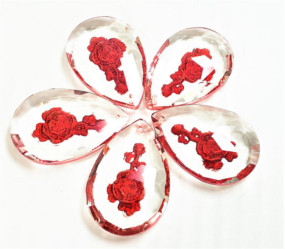Red Rose Teardrop Prism, 50mm Chandelier Crystals, Pack of 5 - ChandelierDesign