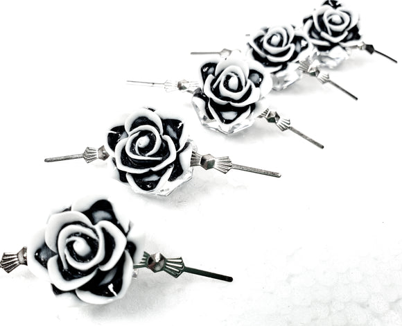 Black and White Chandelier Roses Pack of 5 Crystals, Shabby Chic Rose Chandelier Decoration 80D