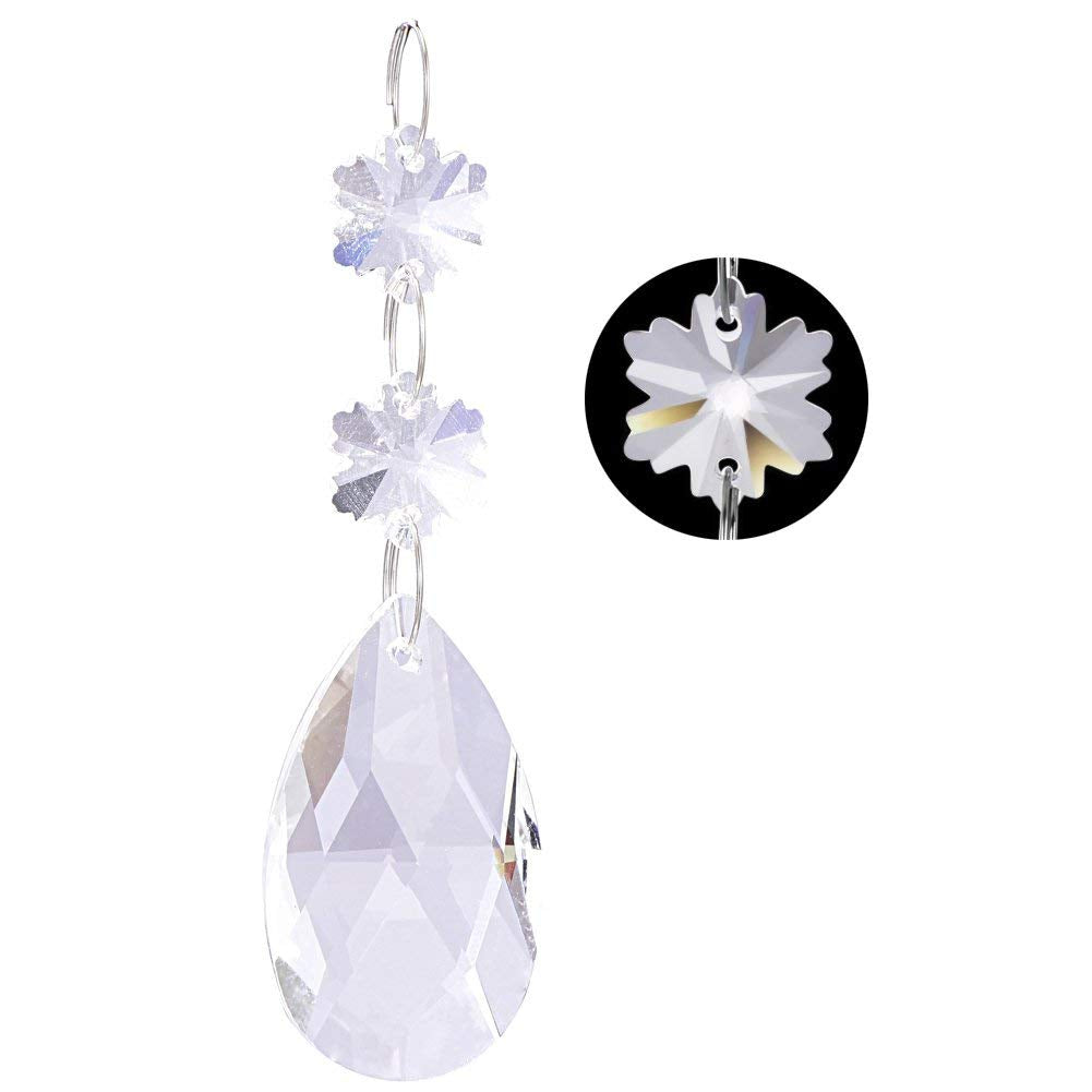 Clear Teardrop Chandelier Crystals, Ornament with Snowflakes, Pack of