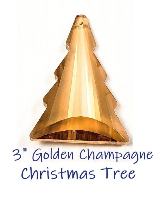 Golden Champagne Christmas Tree Chandelier Crystals, Gold Pine Tree Suncatcher