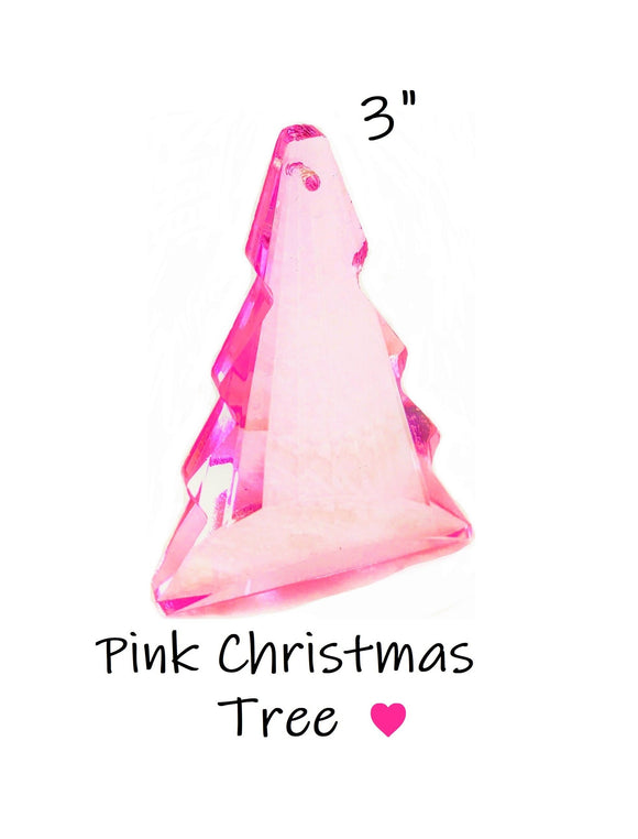 Pink Christmas Tree Chandelier Crystals, Pine Tree Suncatcher