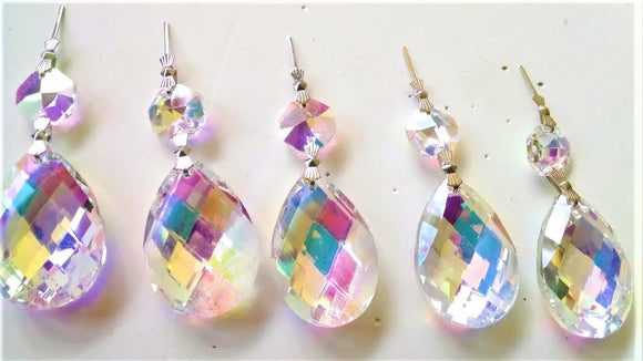 Iridescent AB Diamond Cut Teardrop Chandelier Crystal Ornament, Pack of 5 - ChandelierDesign