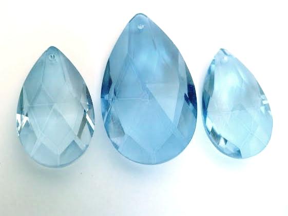 3pc Light Blue Teardrop Chandelier Crystals, Light Sapphire Set For Princess Crown - ChandelierDesign