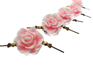 Pink and White Chandelier Roses Pack of 5 Crystals, Shabby Chic Rose Chandelier Decoration 82D