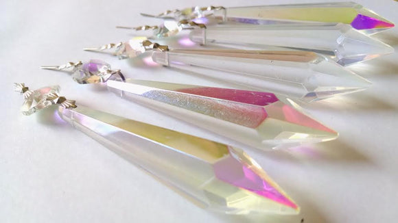 Iridescent AB Icicle Chandelier Crystals, Pack of 5 Pendant Ornaments - ChandelierDesign