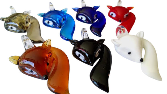 Glass Lampwork Fox Foxes Pendant White Grey Red Amber Black - ChandelierDesign