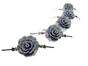 Grey Chandelier Roses Pack of 5 Crystals, Shabby Chic Rose Chandelier Decoration Gray - 82F