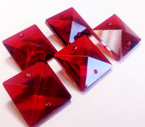 Dark Red Square 22mm Chandelier Crystals Glass Beads Pack of 6 - ChandelierDesign