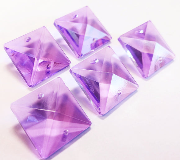 Lilac Lavender Square 22mm Chandelier Crystals Glass Beads Pack of 6 - ChandelierDesign