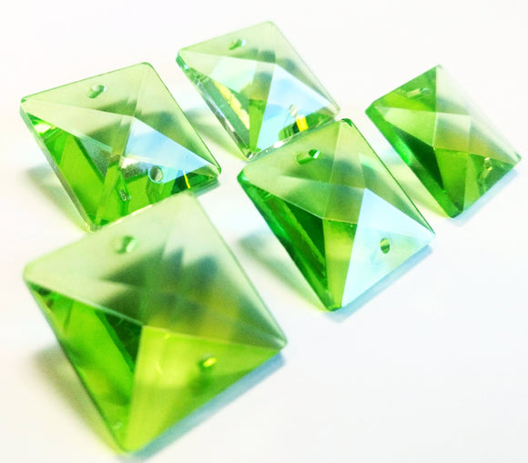Spring Green Square 22mm Chandelier Crystals Glass Beads Pack of 6 - ChandelierDesign