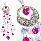 Gorgeous Iridescent and Fuchsia Pink Hearts Suncatcher, Valentine's Day Gift Boxed - ChandelierDesign