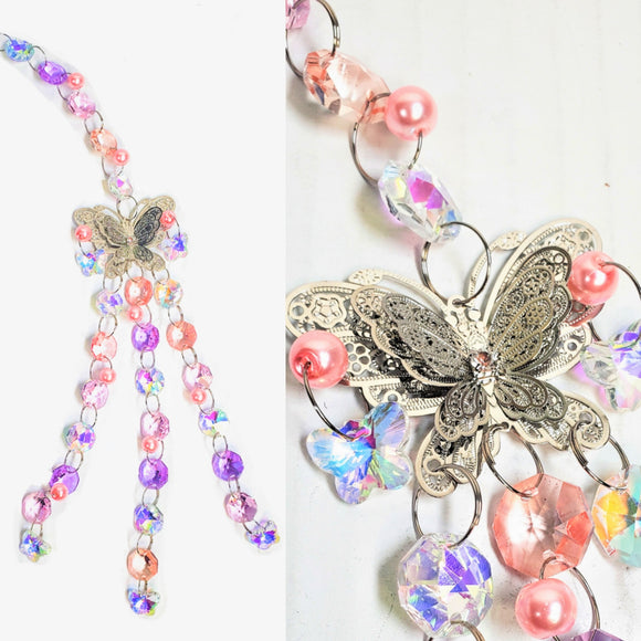 Iridescent Pink and Lilac Butterfly Suncatcher, Valentine's Day Gift Boxed - ChandelierDesign
