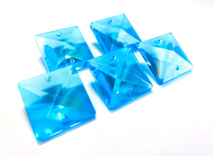 Aquamarine Square 22mm Chandelier Crystals Glass Beads Pack of 6 - ChandelierDesign