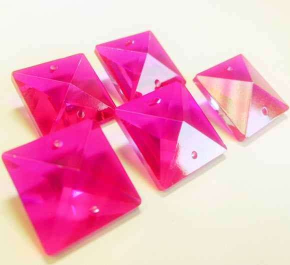 Fuchsia Pink Square 22mm Chandelier Crystals Glass Beads - ChandelierDesign