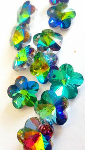 Vitrail Rainbow Plum Blossom 14mm Chandelier Crystals, Pack of 25 Flower Beads - ChandelierDesign