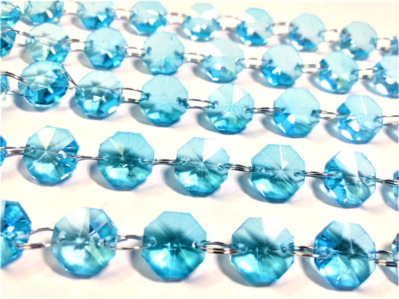 Light Aqua Yard Chandelier Crystals Garland - Ring Connectors - ChandelierDesign