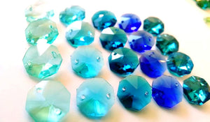 Assorted Blues Octagon Beads, 14mm Chandelier Crystals Prisms - ChandelierDesign