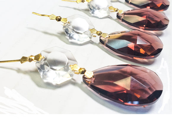 Burgundy Teardrop Chandelier Crystals with Diamond Cut Octagon - ChandelierDesign