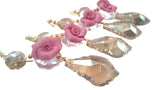 Champagne French Chandelier Crystal Ornaments with Pink Roses, Pack of 5 - ChandelierDesign