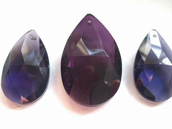 3pc Dark Purple Teardrop Chandelier Crystals, Purple Set For Princess Crown - ChandelierDesign
