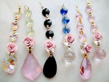 6 Chandelier Crystal Triple Bead Ornaments with Roses - ChandelierDesign
