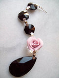 6 Chandelier Crystal Triple Bead Ornaments with Roses - ChandelierDesign