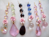 6 Chandelier Crystal Triple Bead Ornaments with Roses - ChandelierDesign