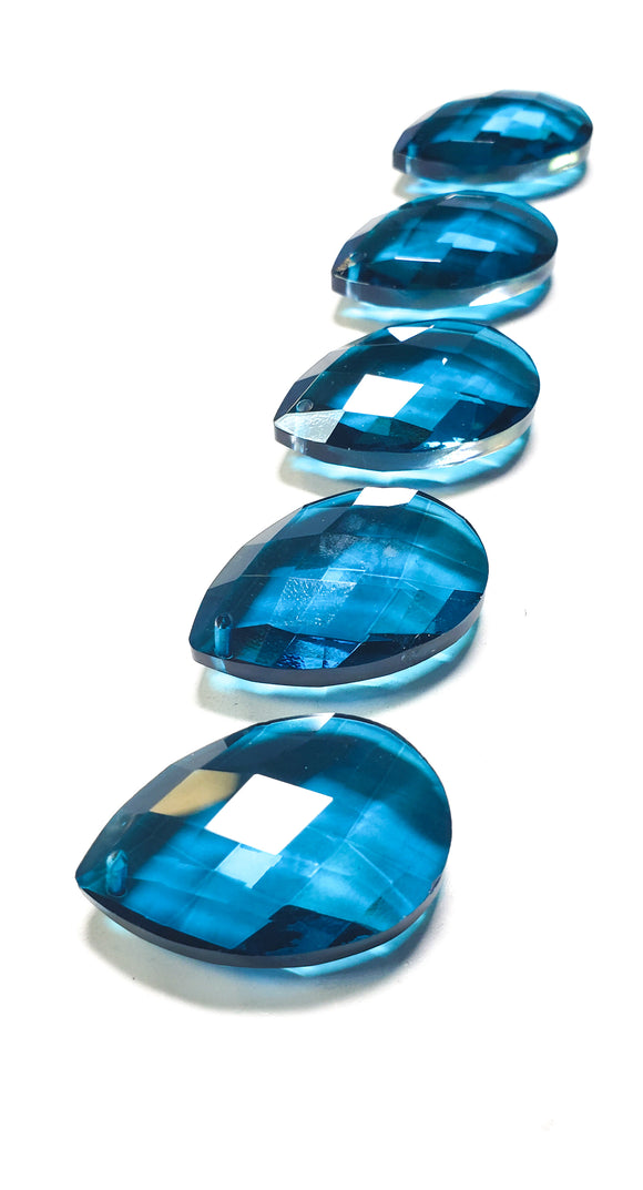 Zircon Blue Diamond Cut Teardrop Chandelier Crystals, Pack of 5 - ChandelierDesign