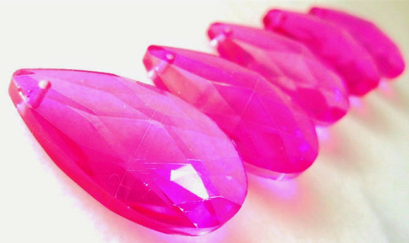 Fuchsia Teardrop Chandelier Crystals, Hot Pink Pendant, Pack of 5 - ChandelierDesign
