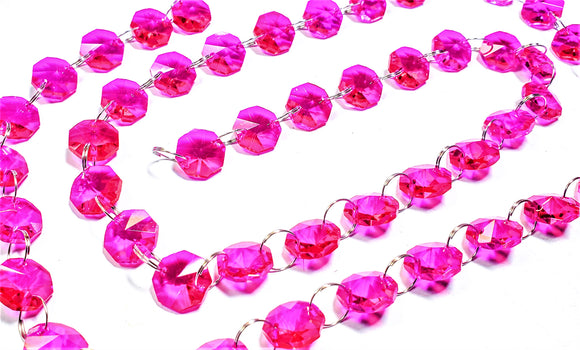 Fuchsia Pink Yard Chandelier Crystals Garland - Ring Connectors - ChandelierDesign