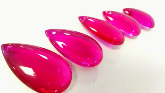 Fuchsia Pink Smooth Teardrop, 38mm Chandelier Crystals, Pack of 5 - ChandelierDesign