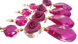 Fuchsia Pink Chandelier Crystal Teardrop Ornaments with Rose - ChandelierDesign