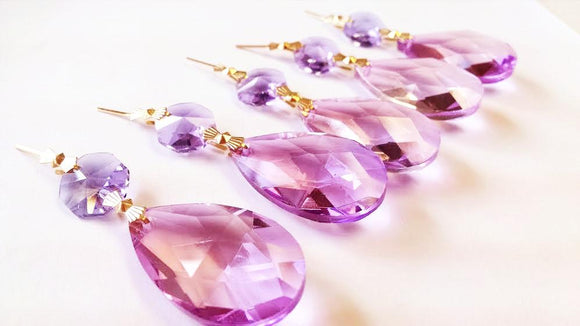 Lilac Purple Teardrop Chandelier Crystals Ornament, Pack of 5 - ChandelierDesign