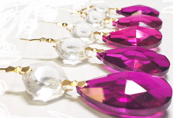 Magenta Teardrop Chandelier Crystals with Diamond Cut Octagon - ChandelierDesign