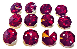 Metallic Dark Red 14mm Octagon Beads, Chandelier Crystals 2 Holes - ChandelierDesign