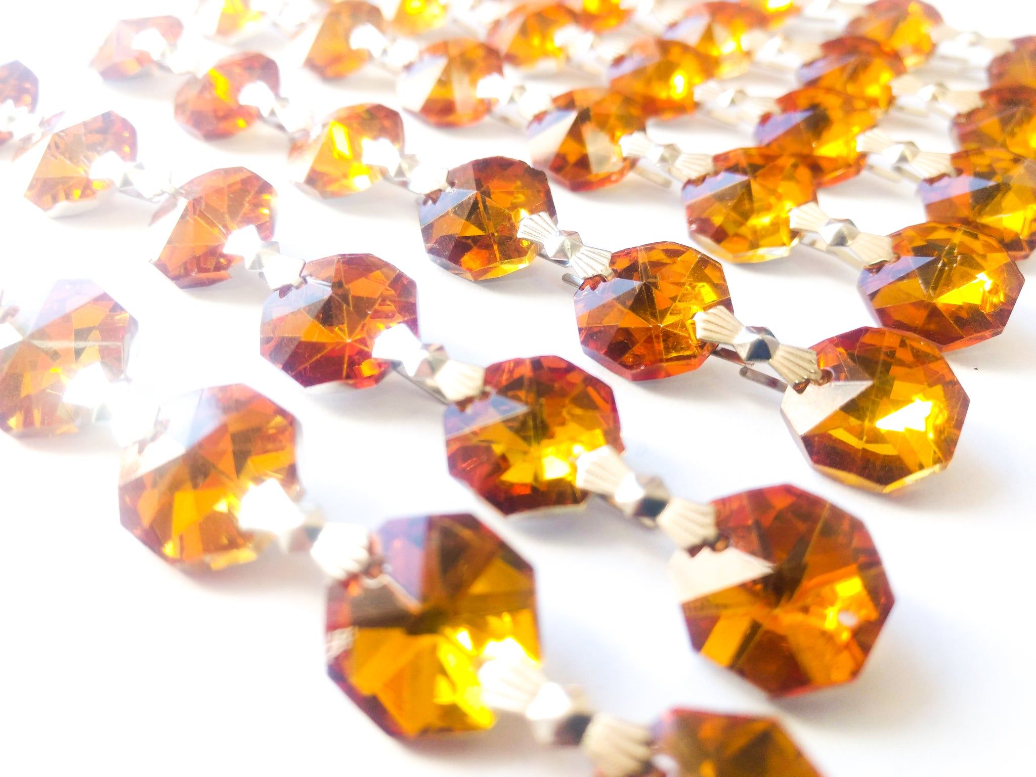 Metallic light Amber Chandelier Crystal Garland Yard of Prisms
