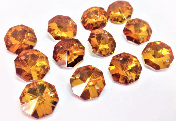 Metallic Amber 14mm Octagon Beads, Chandelier Crystals 2 Holes - ChandelierDesign