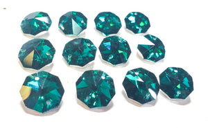 Metallic Teal Green 14mm Octagon Beads, Chandelier Crystals 2 Holes - ChandelierDesign