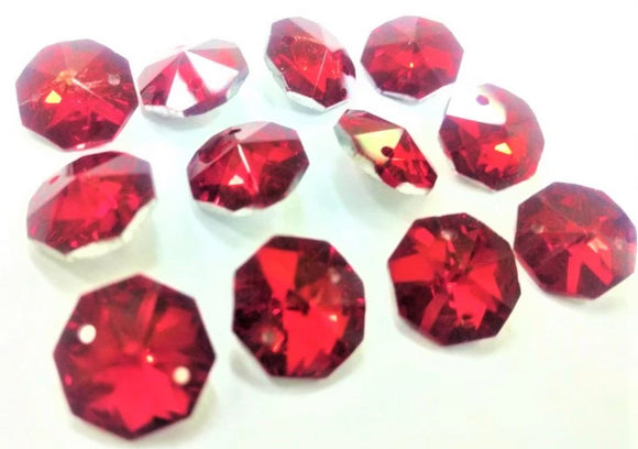 Metallic Red 14mm Octagon Beads, Chandelier Crystals 2 Holes - ChandelierDesign