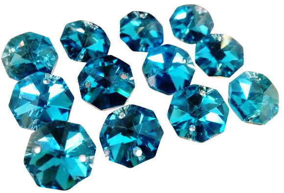 Metallic Aquamarine 14mm Octagon Beads Chandelier Crystals 2 Holes - ChandelierDesign