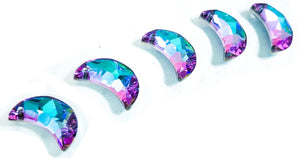 metallic aqua and lilac moon shaped crystal pendants