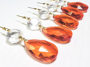 Orange Teardrop Chandelier Crystals with Diamond Cut Octagon - ChandelierDesign