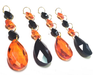 Orange and Black Teardrop Chandelier Crystal Ornaments, Pack of 4 - ChandelierDesign